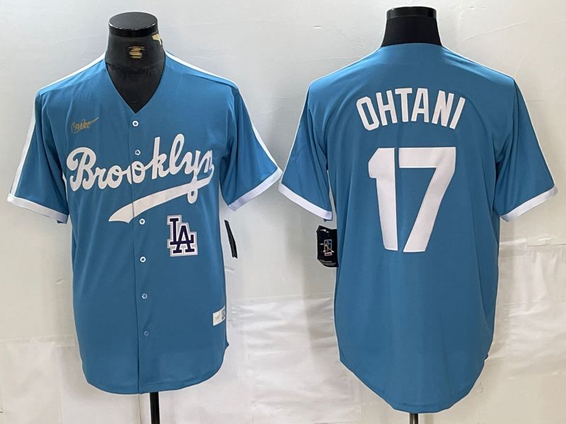 Men Los Angeles Dodgers #17 Ohtani Light blue Throwback 2024 Nike MLB Jersey style 2->los angeles dodgers->MLB Jersey
